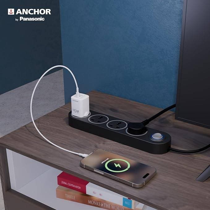 Anchor by Panasonic 6A 4 Universal Socket Extension Board with LED Indicator & 2-Meter Extension Cord - Black | Home and Office Usage | 240 V - View 6