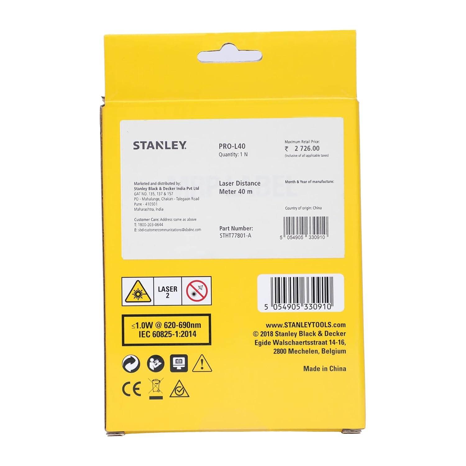 Stanley Tools Stanley Stht77801-A 40 meter Professional Laser Distance Meter - Laser Distance Meter | STHT77801-A | Ideal for Area & Volume Measurement, Good for Home, DIY & Professional Use - View 7