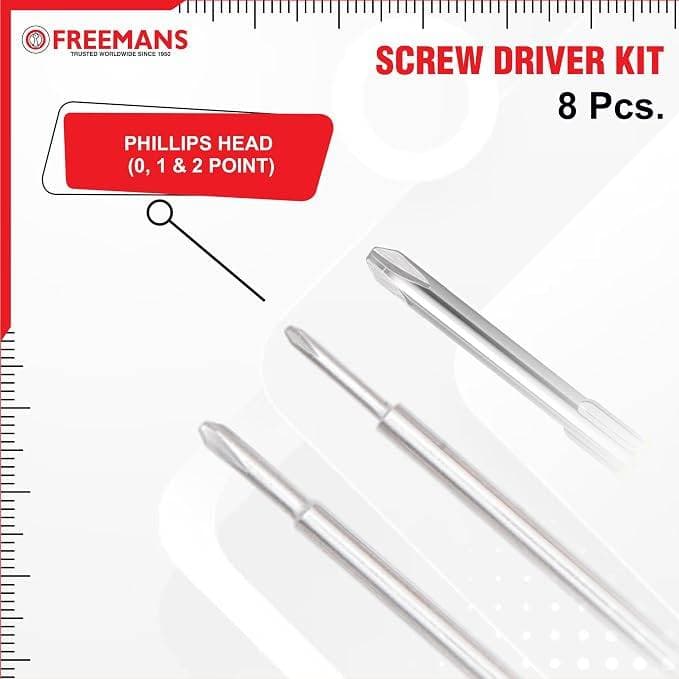 Freemans 8-in-1 Pcs Screw Driver Kit Set - Driver Kit Set | TK08 | It Includes 3 Flat Blades, 3 Phillips Head, 1 Round Poker Bar & Extension Rod, - View 6