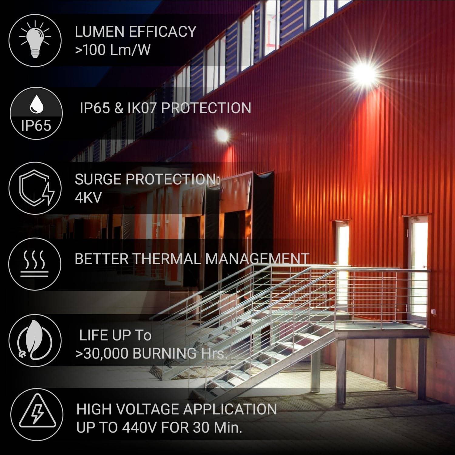 Panasonic LED Flood Light - 140-270 V | Surge Protection: Yes (>4kV)||Lifespan: >30,000 Hours | 100 W - View 6