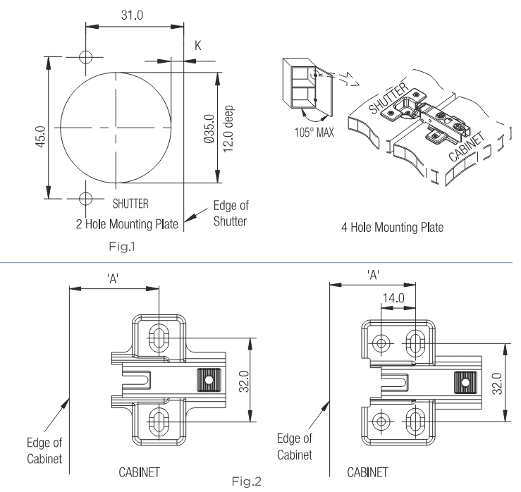 EBCO Euro Soft Close Cabinet Hinge 1 set (2 Nos) - Cabinet Hinge | 16 Crank (E-HSM3) | Kg - View 6