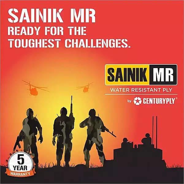 Century Sainik 710  BWP Marine Plywood - BWP | 7x4 ft | Adhesion of Plies: Past Standard||Preservative Treatment: Two Tier Treatment: Glue line protection, Finished panels are treated with ACC (Acid Copperchrome Compound)||Water Absorption (%): < 5||Screw holding strength (Kg): > 200||Nail holding strengt - View 14